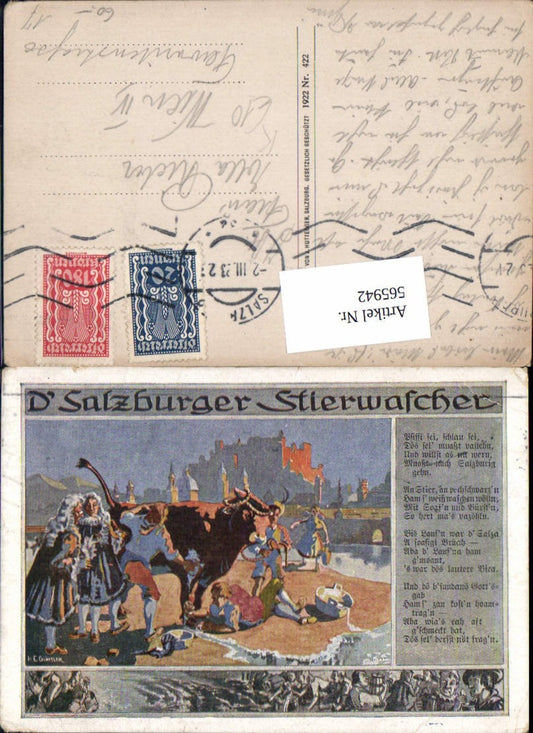 565942, Artist Ak HC Gürtler Salzburg D Salzburg Bull Washer Saying Text Bull Cattle