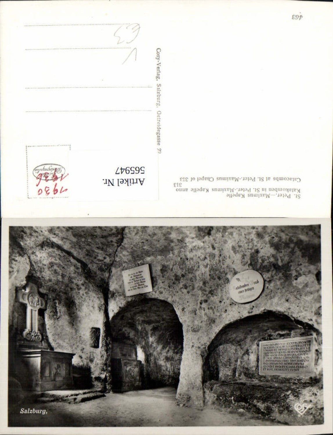 565947, Photo Ak Salzburg St Peter Maximus Chapel Catacombs Crypt Graves Cemetery pub Cosy 463