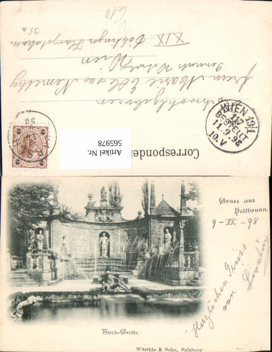 565978, Lithograph Salzburg Hellbrunn Palace Table Grotto Water Features Fountain pub Würthle &amp; Son