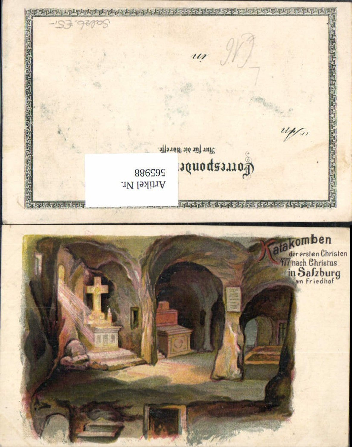 565988, Artist Lithograph Salzburg Catacombs St. Peter Cemetery Graves Crypt