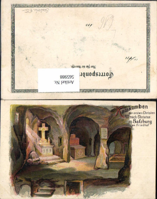 565988, Artist Lithograph Salzburg Catacombs St. Peter Cemetery Graves Crypt