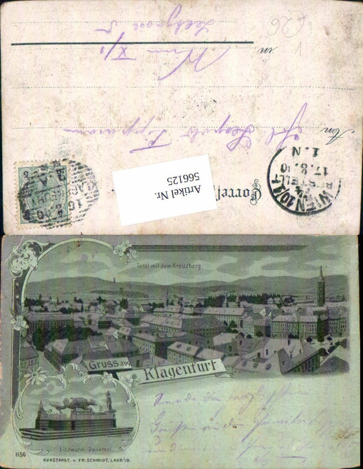 566125,tolle Mond Lithographie Klagenfurt Lindwurm pub Schmidt Lahr im Br.