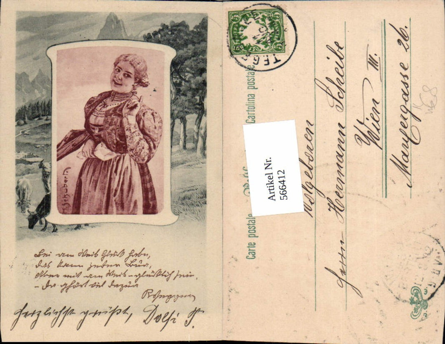 566412,Künstler AK Frau Tracht Tegernsee Passepartout Trachten