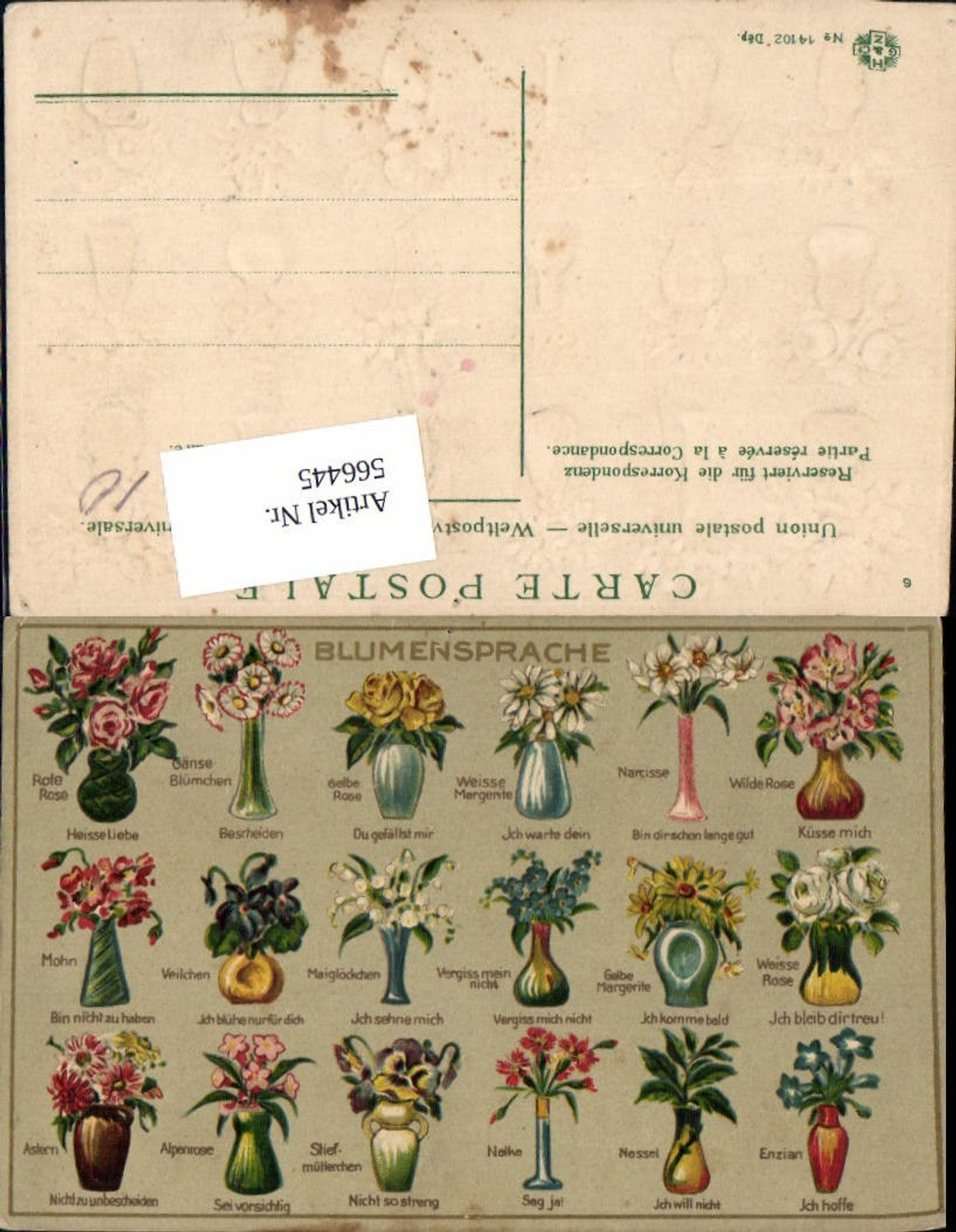 566445,Künstler AK Blumensprache Blumen Präge Lithographie Litho Nelke