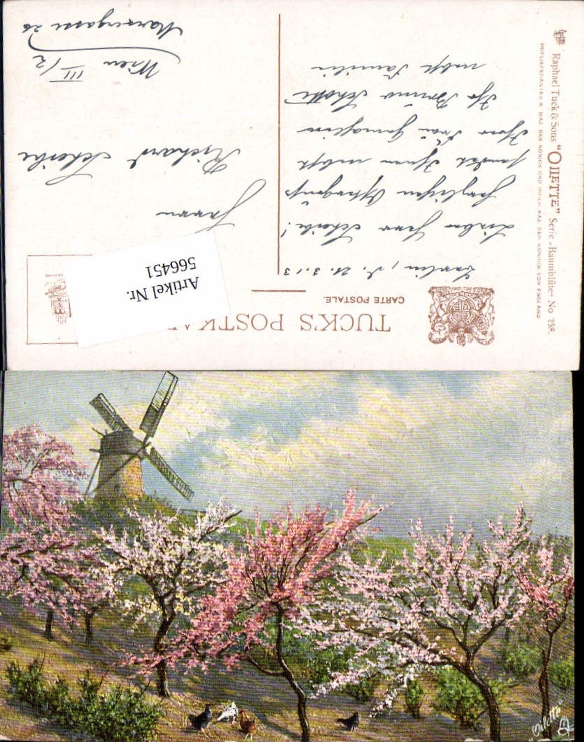 566451,Künstler AK Baumblüte Windmühle Mühle Baum Bäume pub Tuck 258