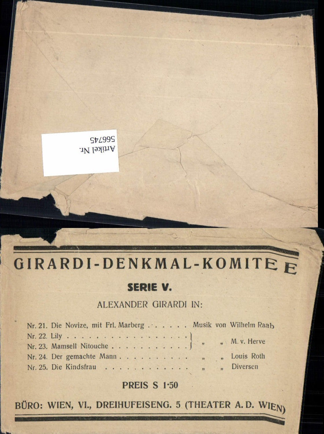 566745,Alexander Girardi Denkmal Komitee Serie V. Umschlag f. Ak Serie