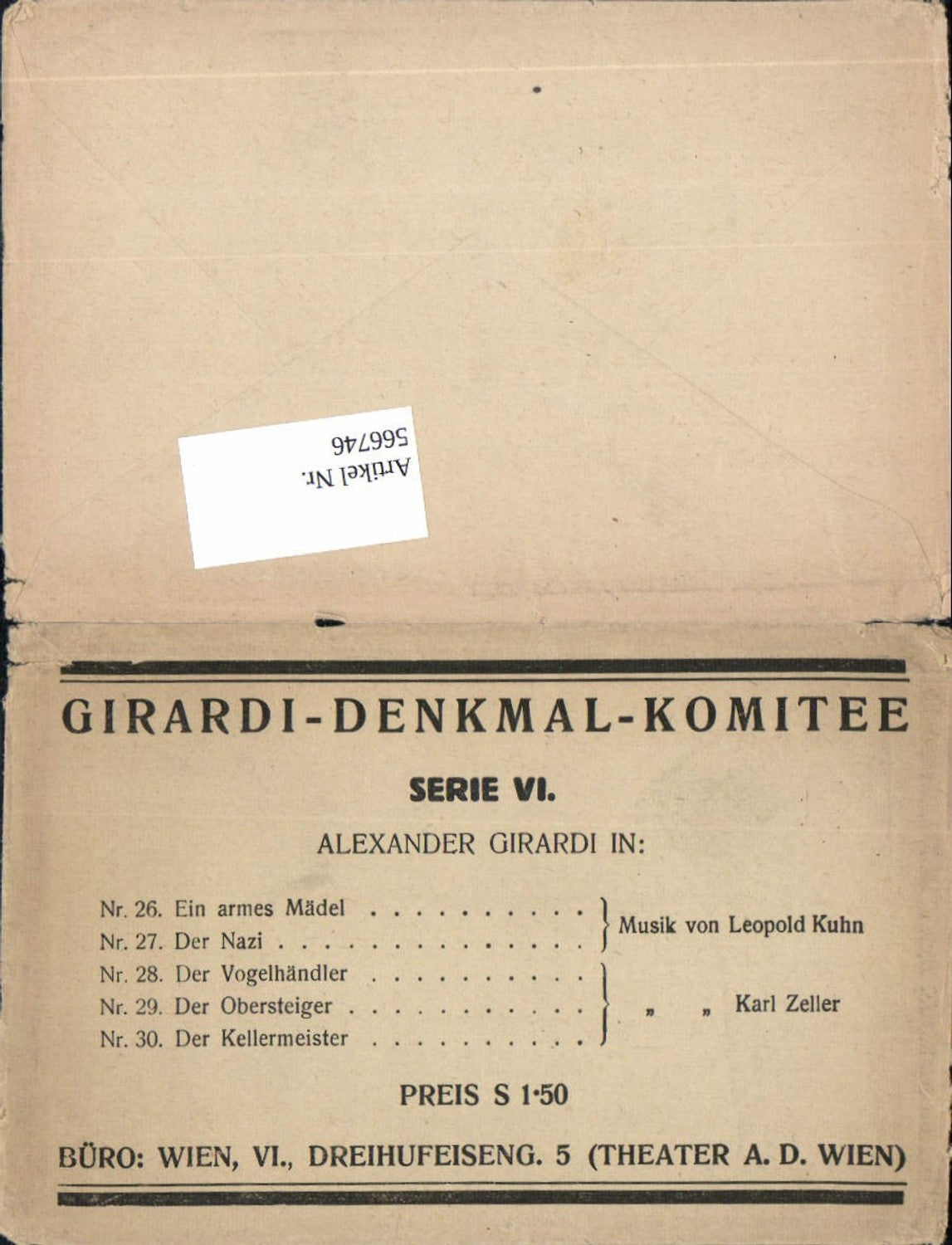 566746,Alexander Girardi Denkmal Komitee Serie VI. Umschlag f. Ak Serie