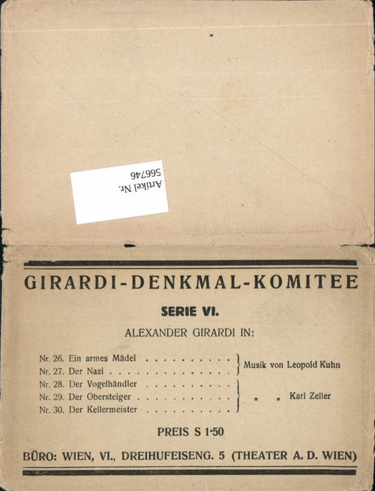 566746,Alexander Girardi Denkmal Komitee Serie VI. Umschlag f. Ak Serie