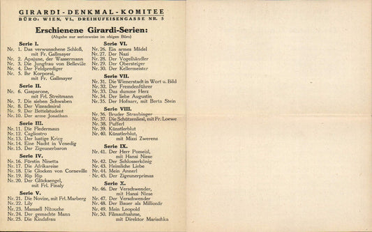 566748,Alexander Girardi Denkmal Komitee Serie Preisliste Ansichtskarten