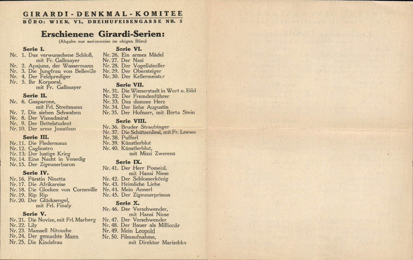 566749,Alexander Girardi Denkmal Komitee Serie Preisliste Ansichtskarten