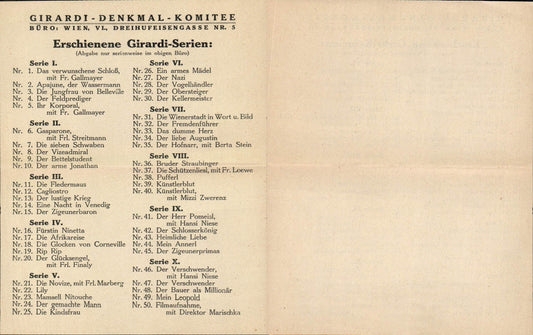 566749,Alexander Girardi Denkmal Komitee Serie Preisliste Ansichtskarten