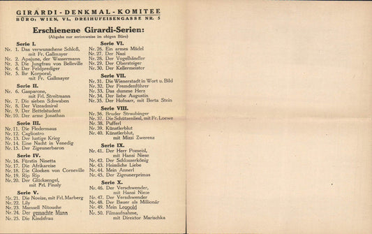 566751,Alexander Girardi Denkmal Komitee Serie Preisliste Ansichtskarten