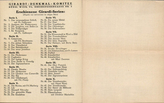 566752,Alexander Girardi Denkmal Komitee Serie Preisliste Ansichtskarten