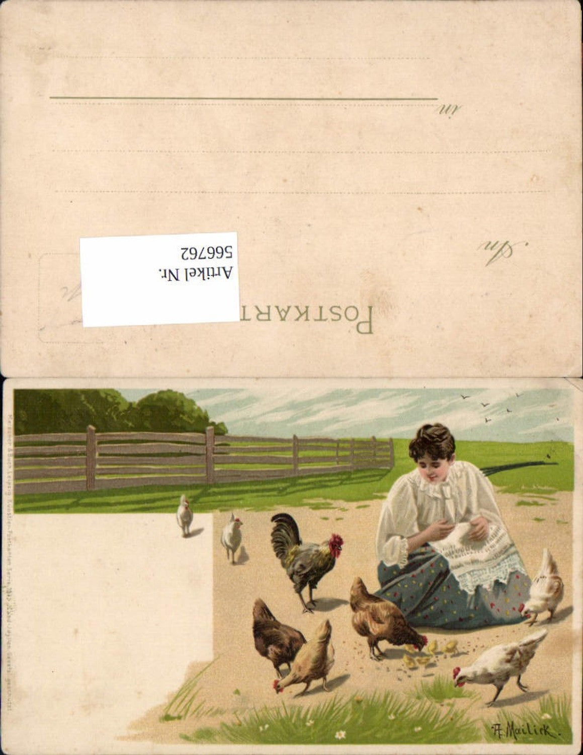 566762,tolle Künstler Lithographie Alfred Mailick Huhn Hühner pub Meissner & Buch 1675