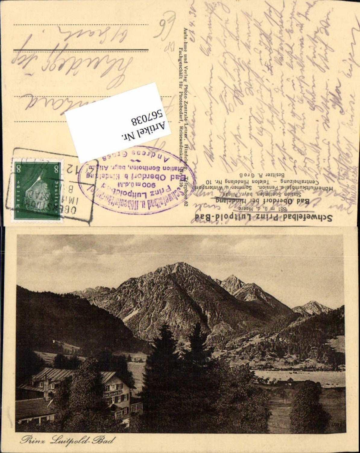 567038,Prinz Luitpold Bad Bad Oberdorf Hindelang Sonthofen Bahnpost Zug 12 22.4.1930