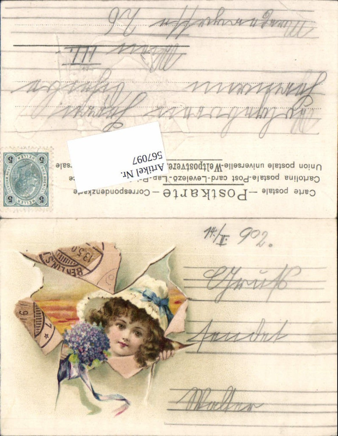 567097,Präge Lithographie Briefmarken Collage Kind 1902 Briefmarkencollage