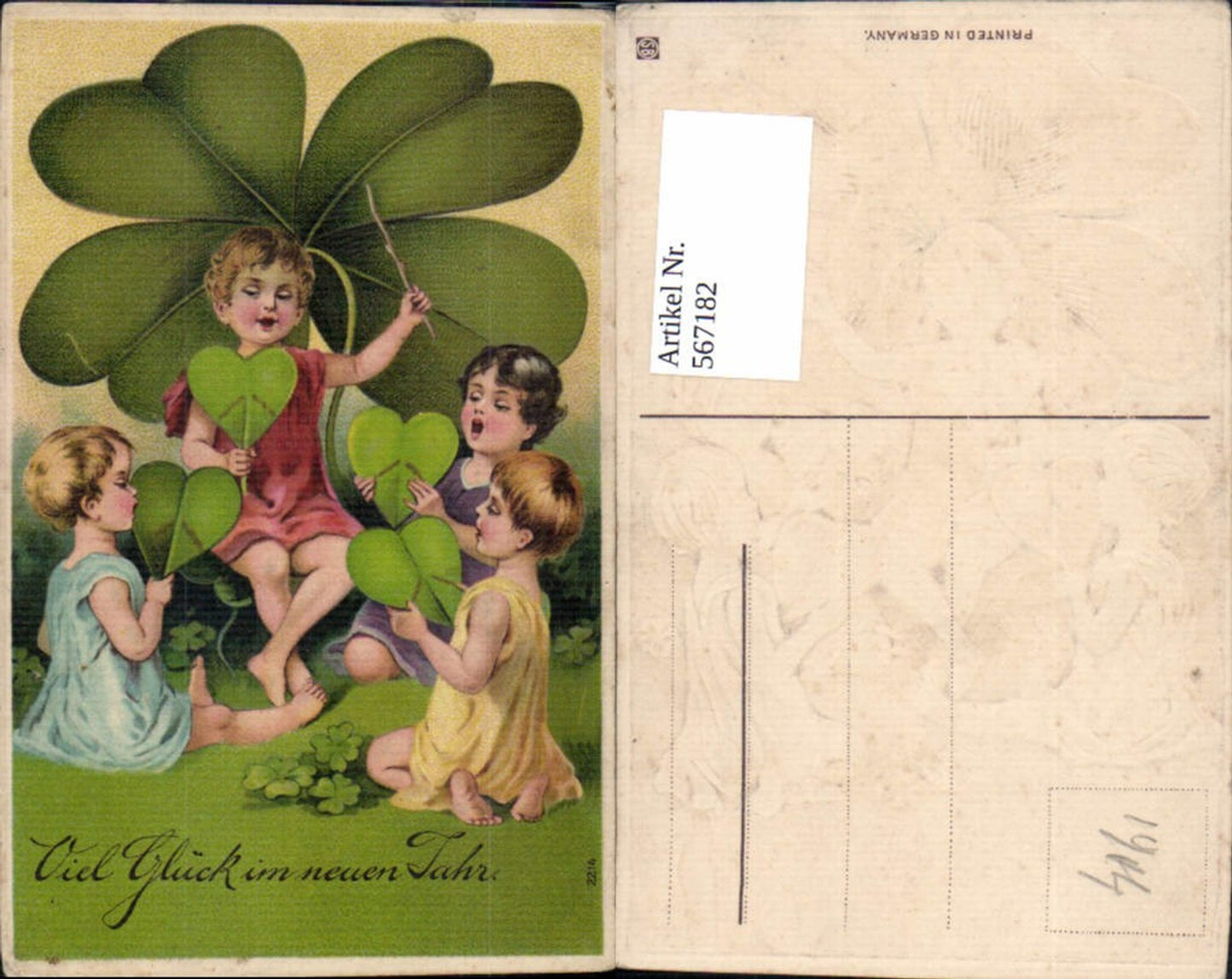 567182,tolle Präge Lithographie Neujahr Kinder Kleeblätter Klee