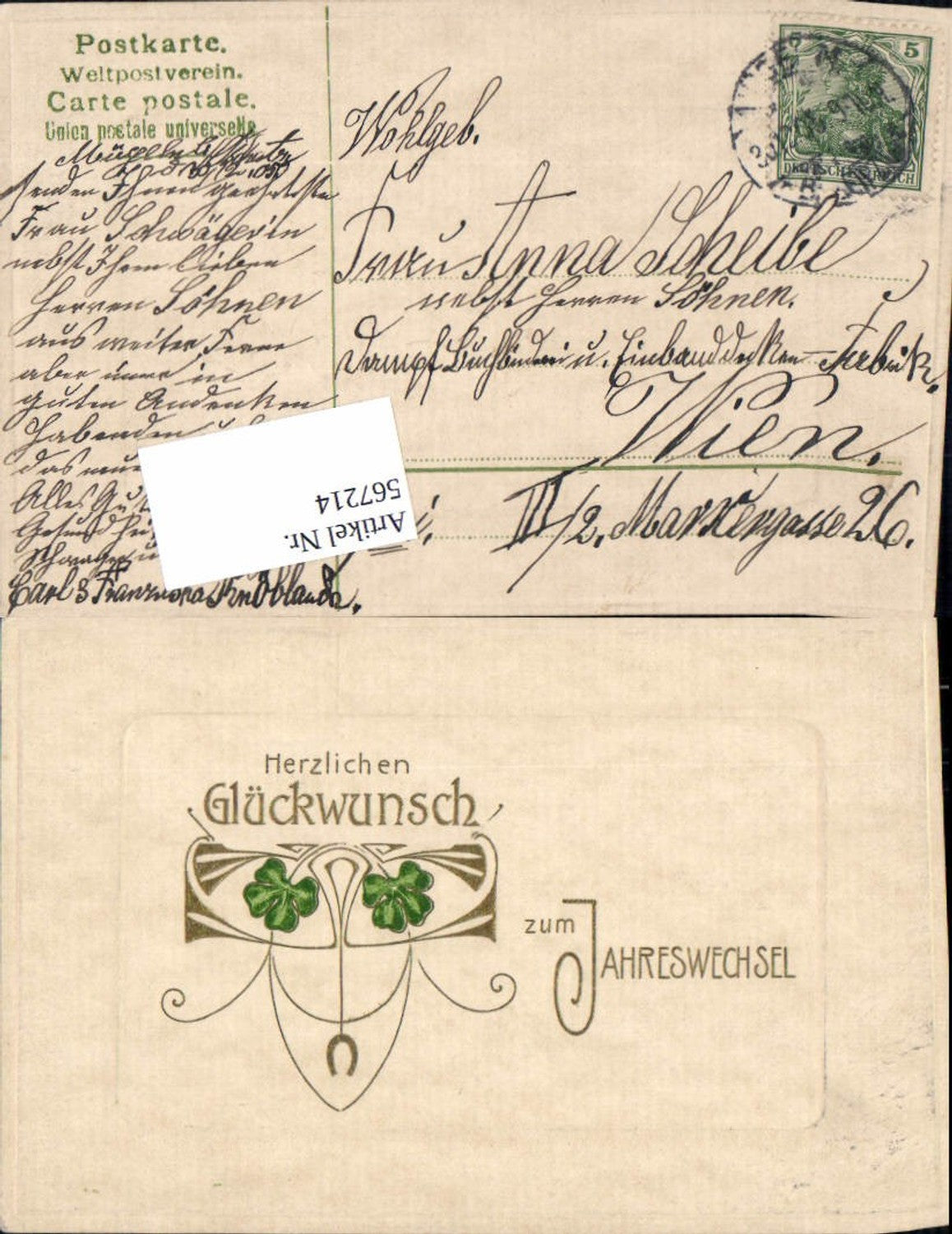 567214,tolle Präge Lithographie Neujahr Jugendstil Art Nouveau Klee Deco