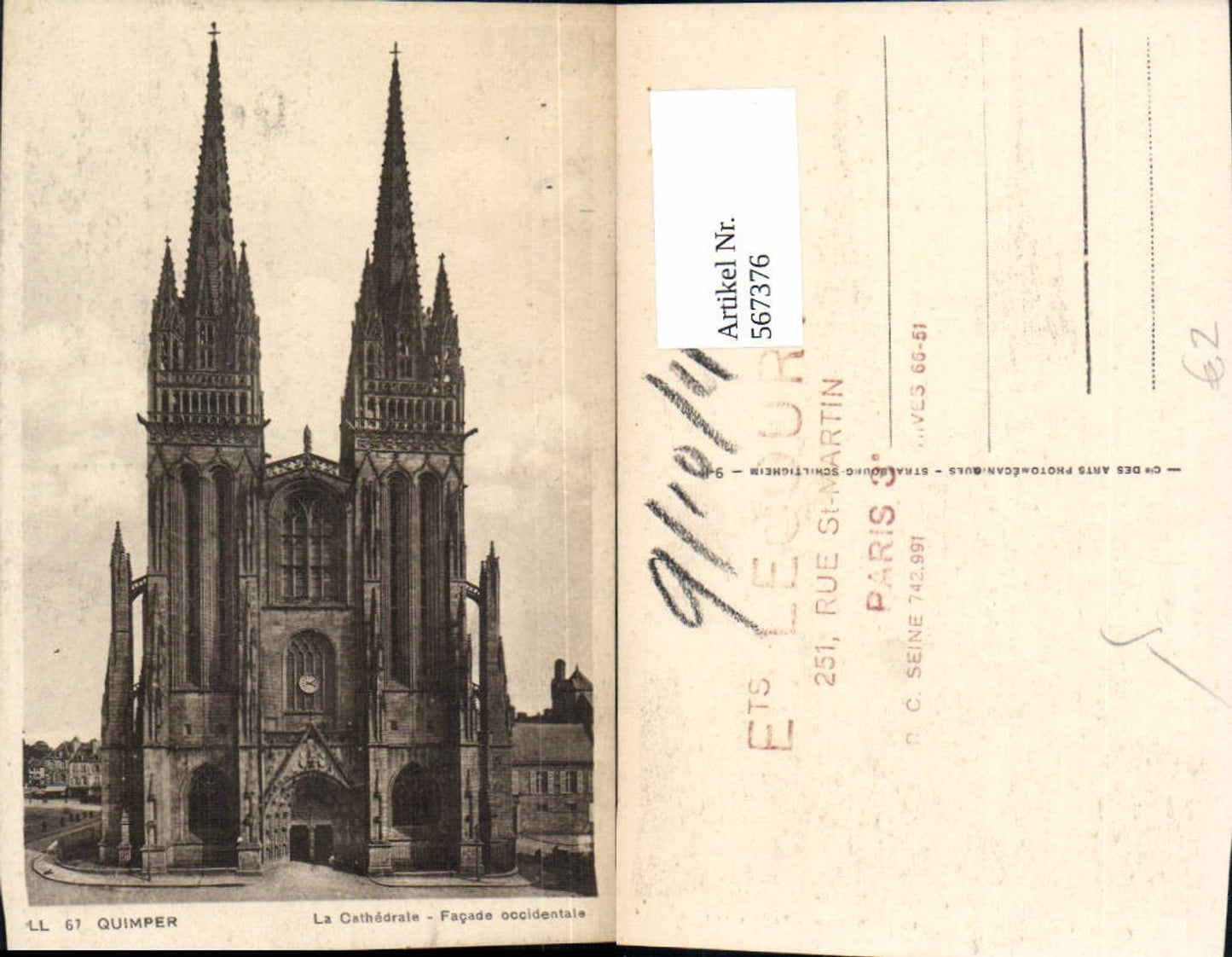 567376,Quimper La Cathedrale Facade occidentale Kathedrale Kirche