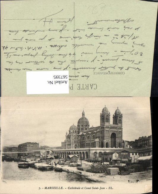 567395,Marseille Cathedrale et Canal Saint-Jean Kanal Schiffe Boote Hafen