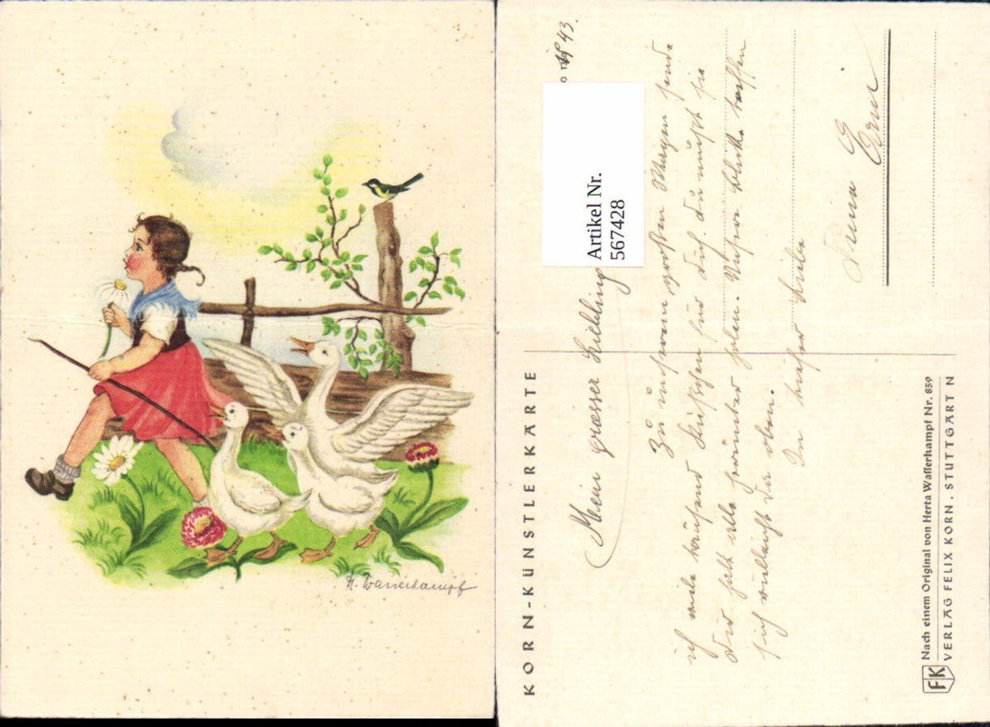 567428, Artist AK Herta Wasserkampf Gänse pub Korn Artist card 859