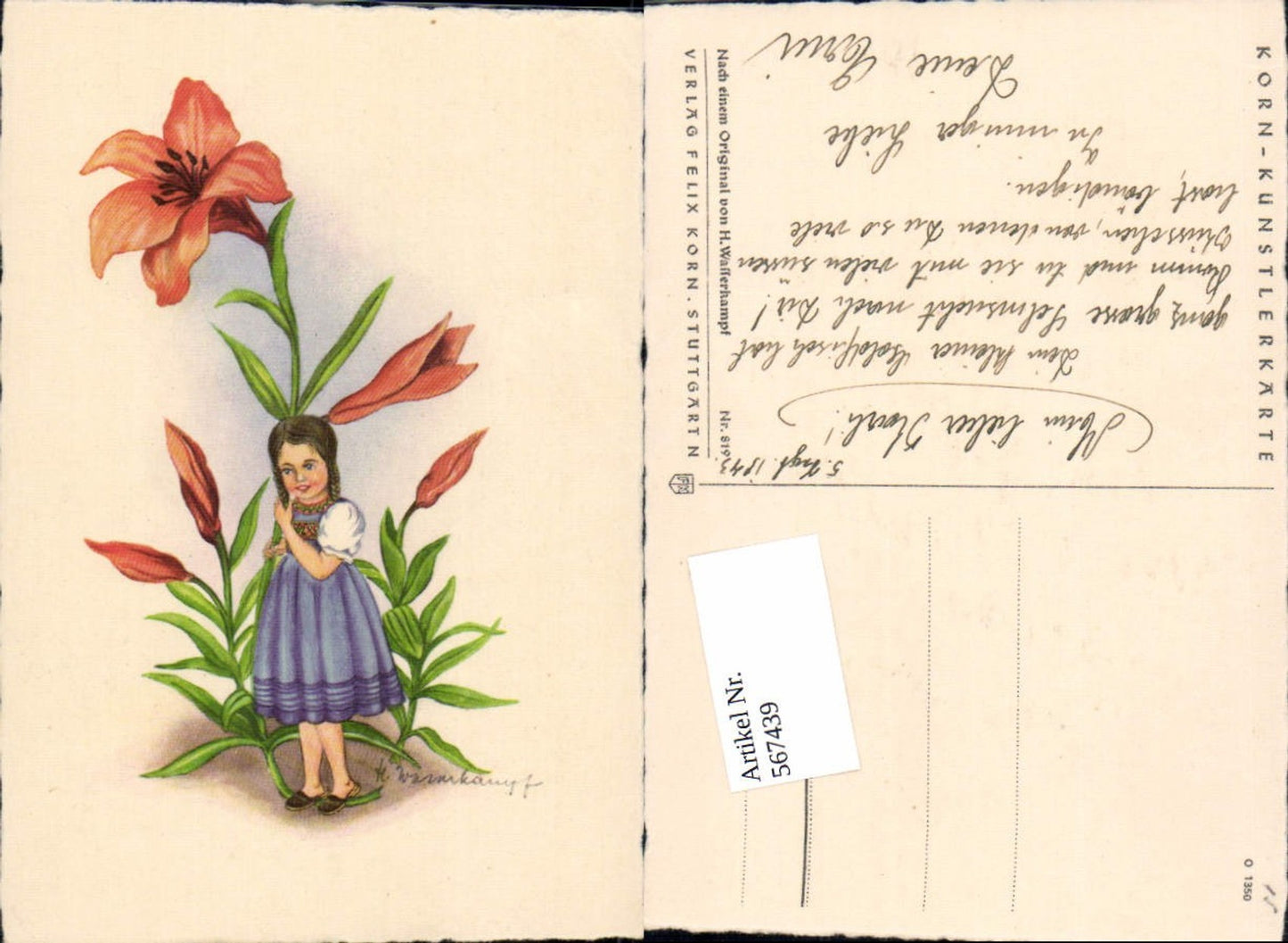 567439,Künstler AK Herta Wasserkampf Mädchen Blume pub Korn Künstlerkarte 819