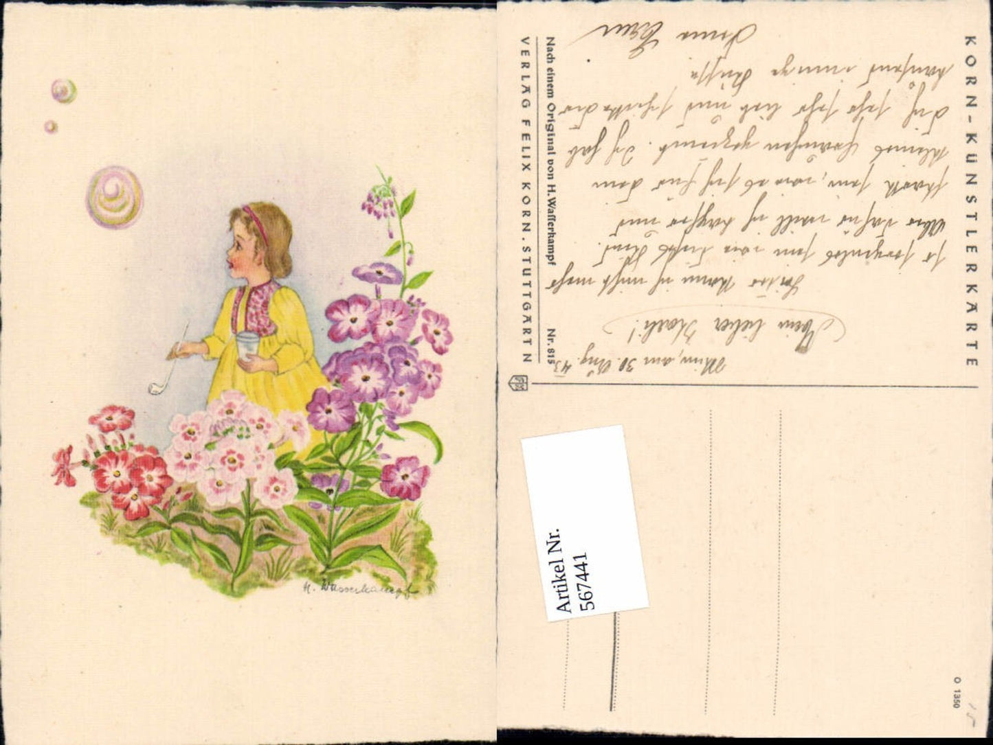 567441, Artist AK Herta Wasserkampf Soap Bubbles pub Korn Artist Card 815