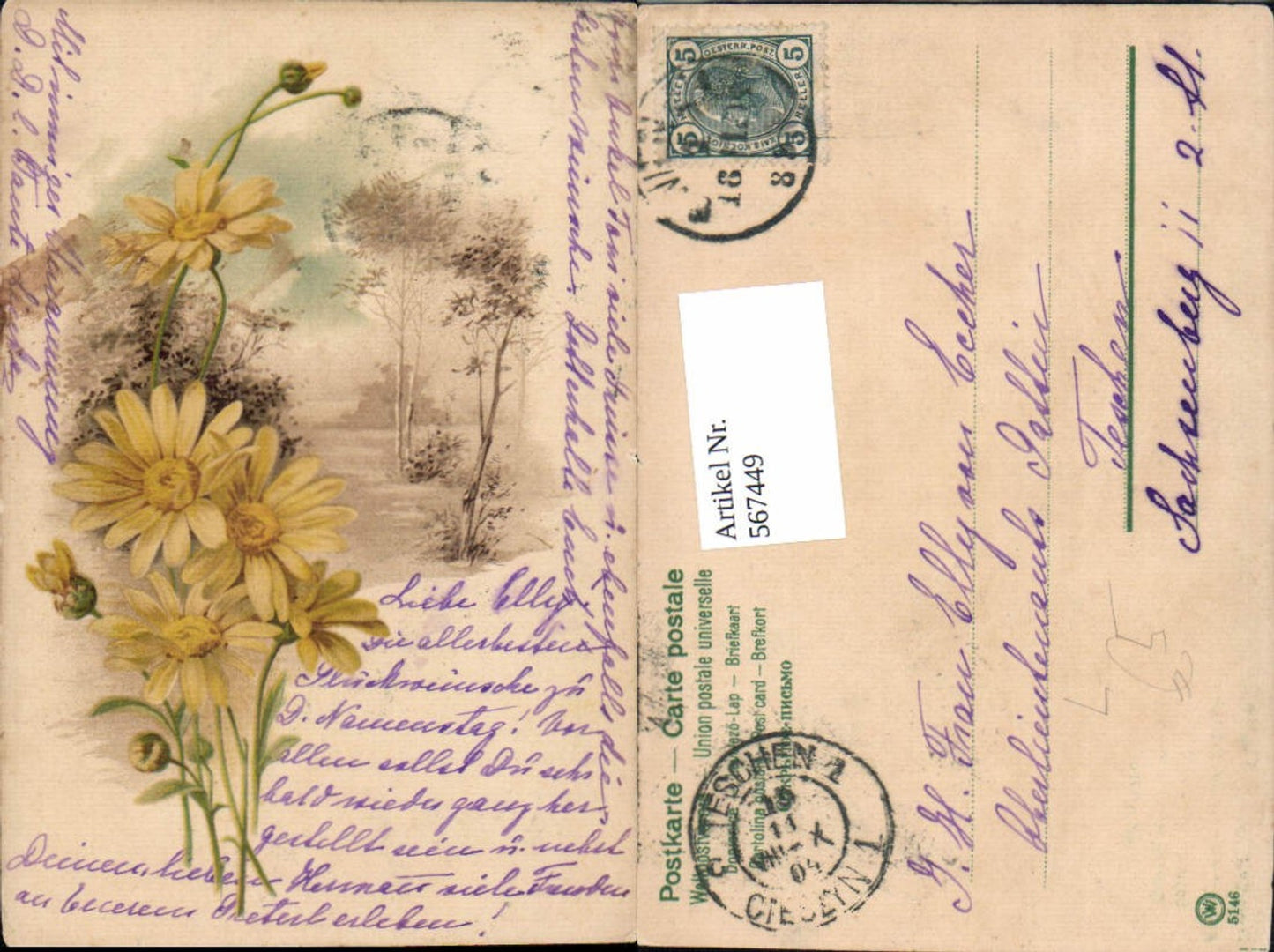 567449,Künstler AK Lithographie Blumen Wald Bäume