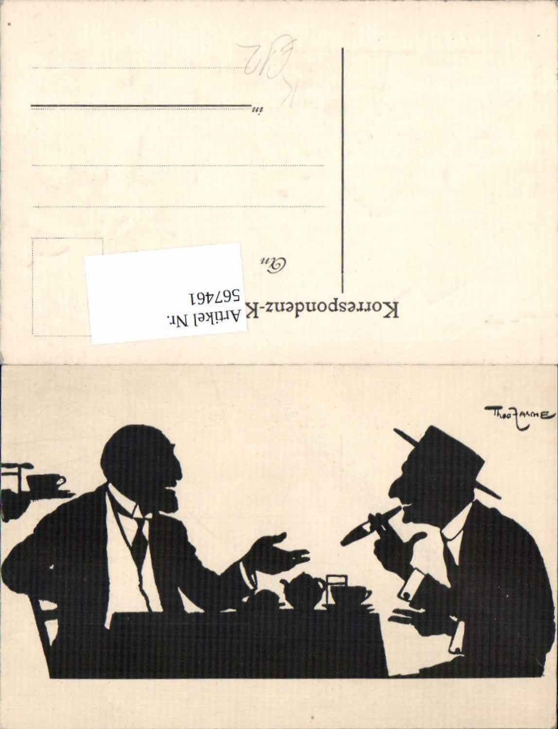 567461,Künstler AK Theo Zasche Silhouette Scherenschnitt Rauchen Zigarre