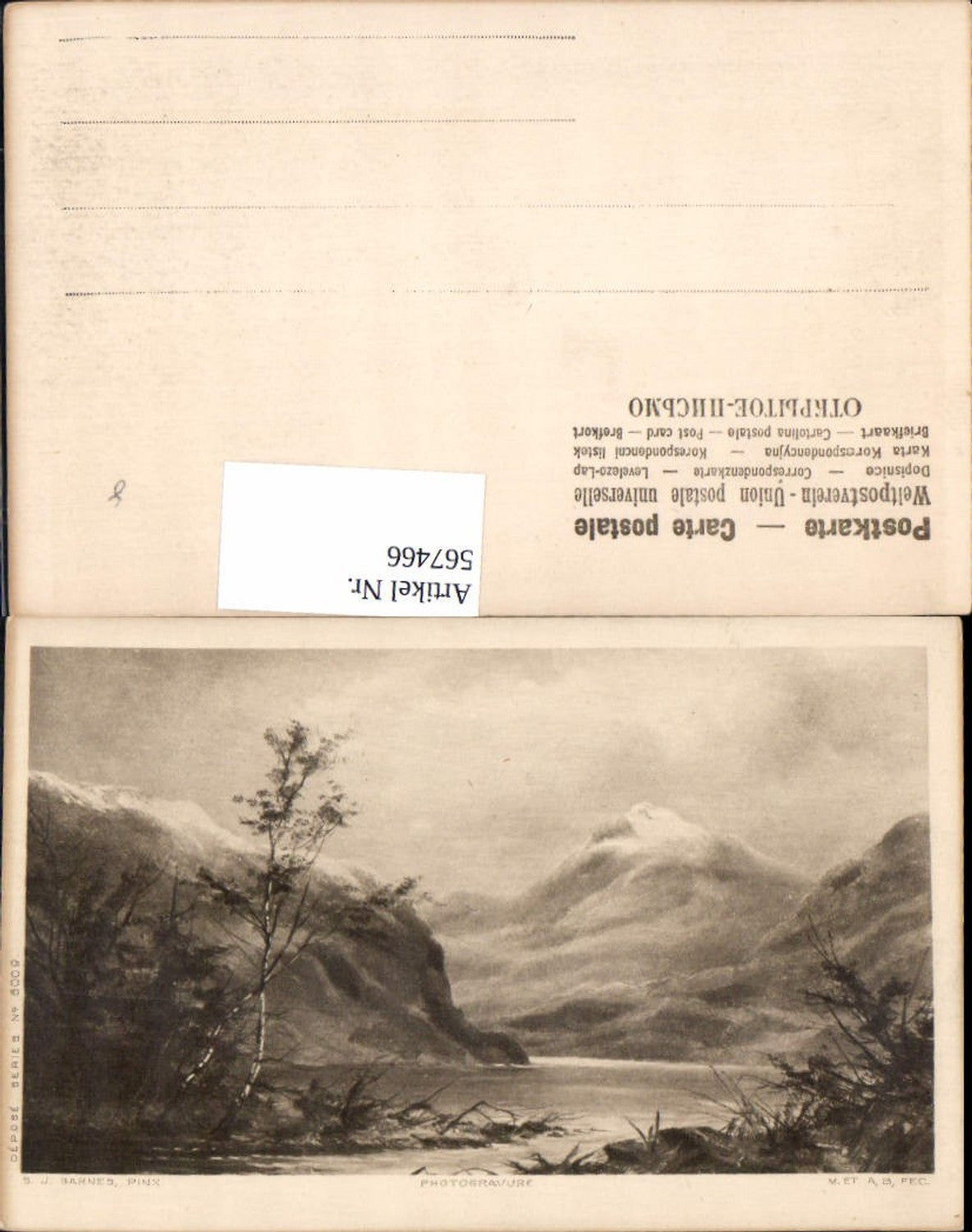 567466,Künstler AK S. J. Barnes Photogravure See Berge