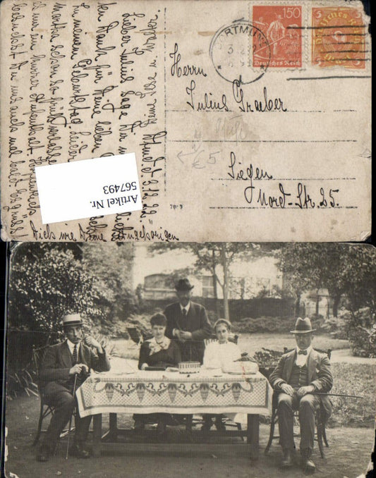 567493,Foto-AK Dortmund Familie Pfeife Rauchen Hut 1922 Geburtstag