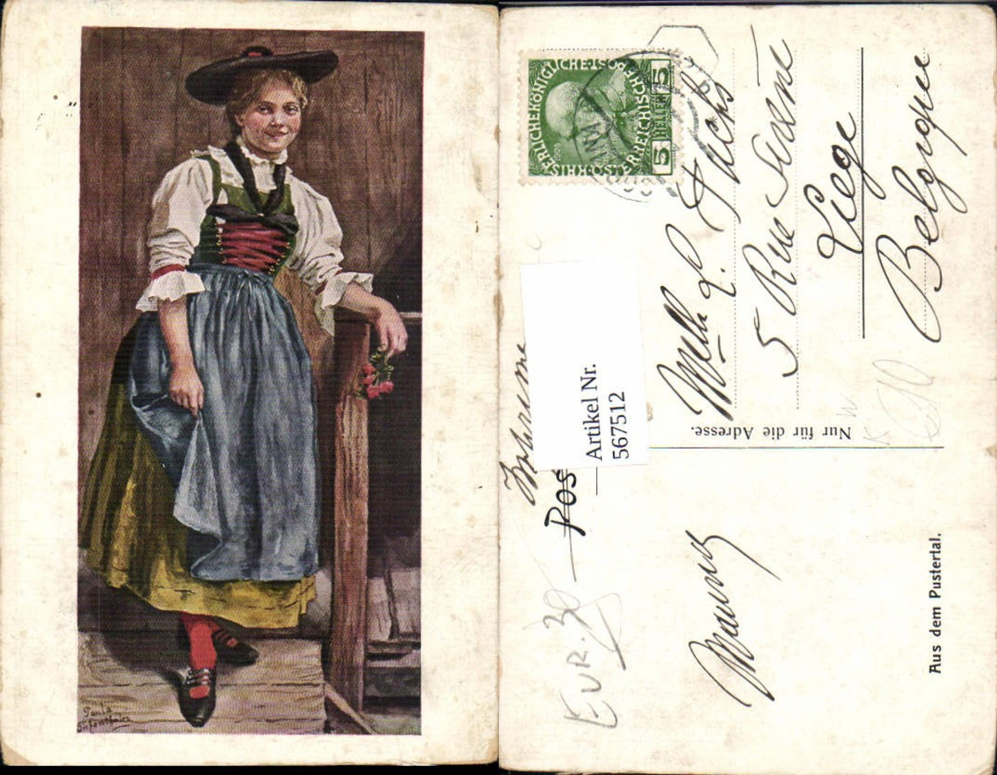 567512,Künstler AK Paula Tiefenthaler Trachten Tracht Pustertal Innichen Brunico Südtirol