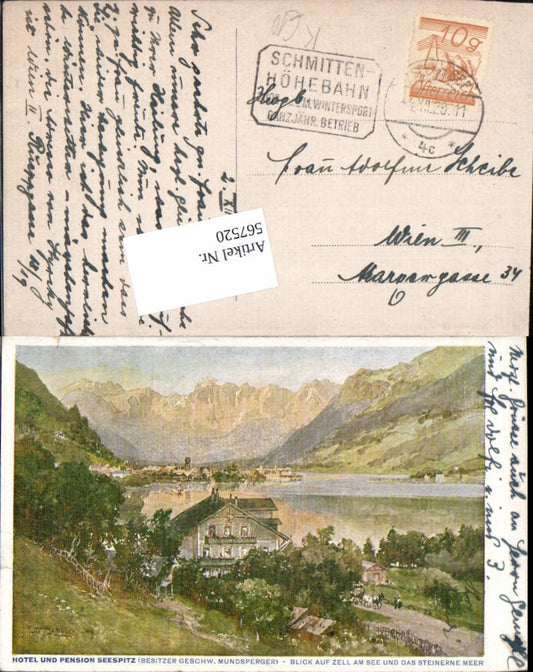567520,Künstler AK E.T. Compton Zell am See Hotel Pension Seespitz