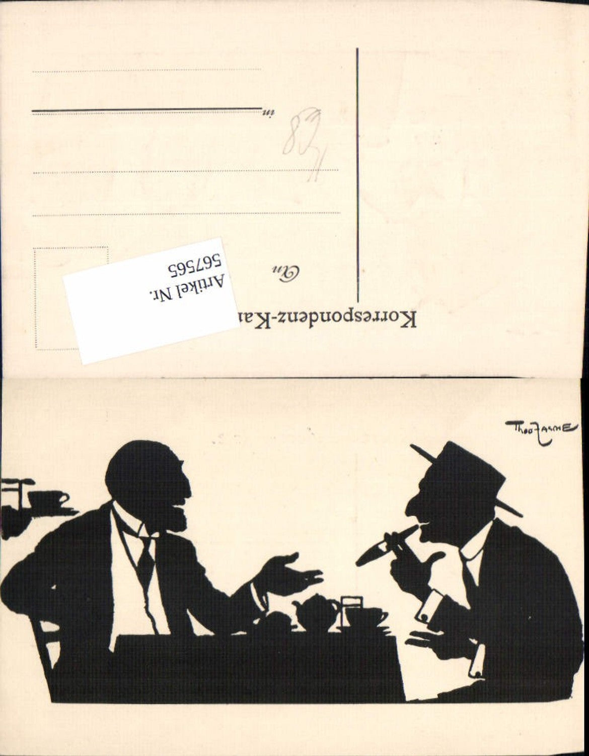 567565,Künstler AK Theo Zasche Rauchen Männer Scherenschnitt Silhouette