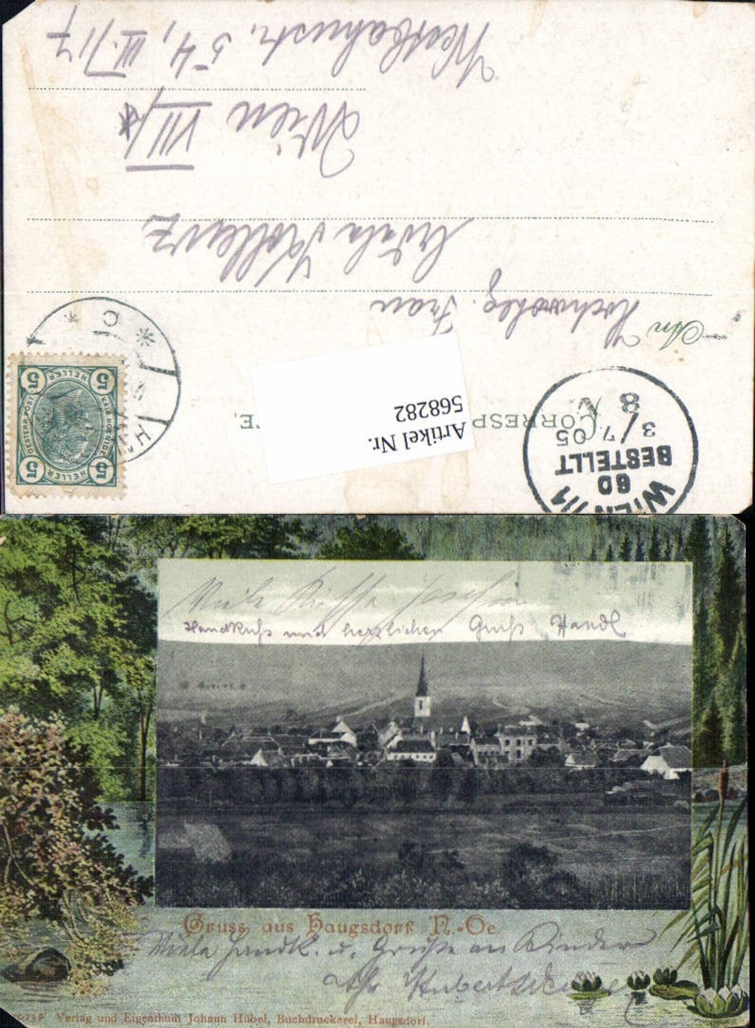 568282,Schmuck Lithographie Gruß aus Haugsdorf Passepartout Hollabrunn