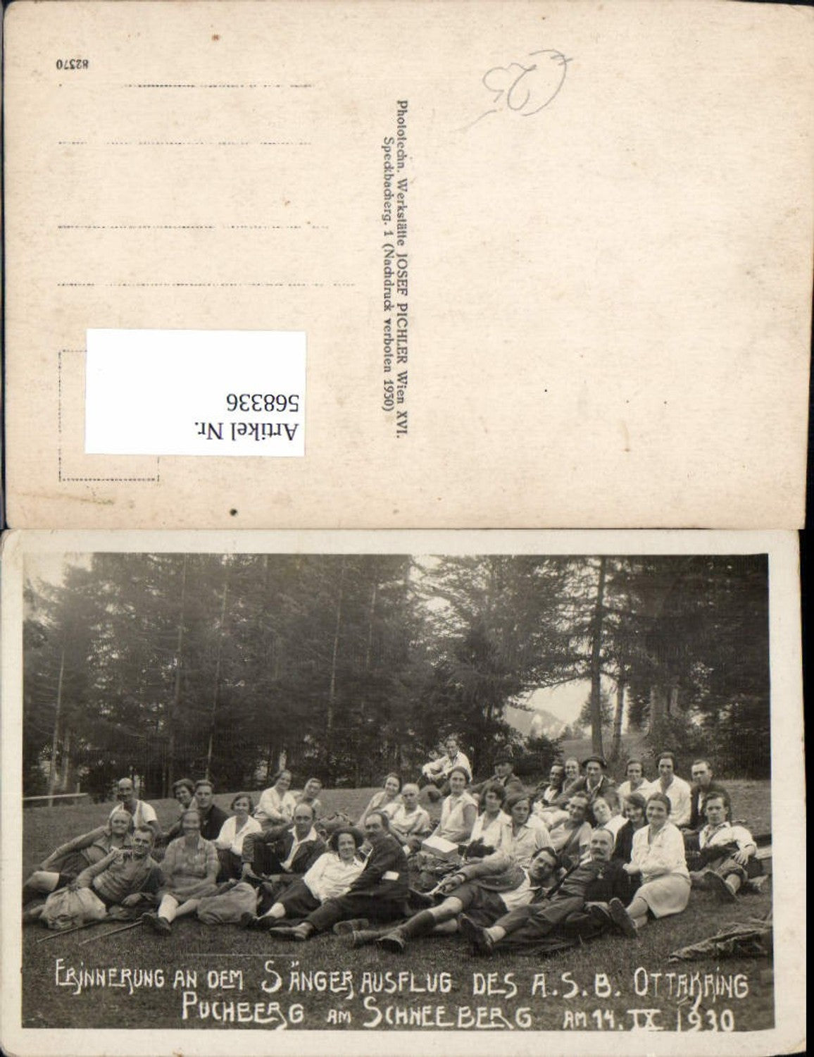 Great photo postcard of Puchberg am Schneeberg, singers' excursion, ASB Ottakring Vienna 1930
