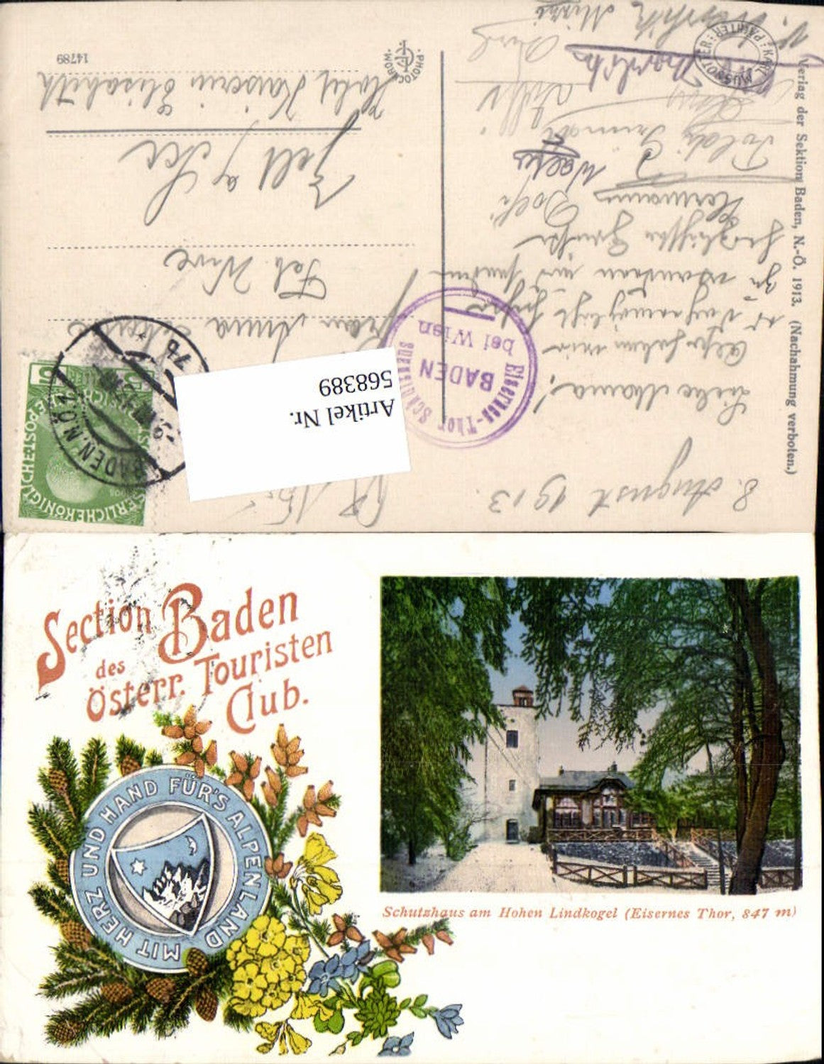 568389,Lithographie Baden bei Wien Schutzhaus Lindkogel Eisernes Tor