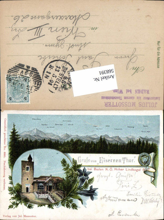 568391,Lithographie Baden bei Wien Schutzhaus Lindkogel Eisernes Tor