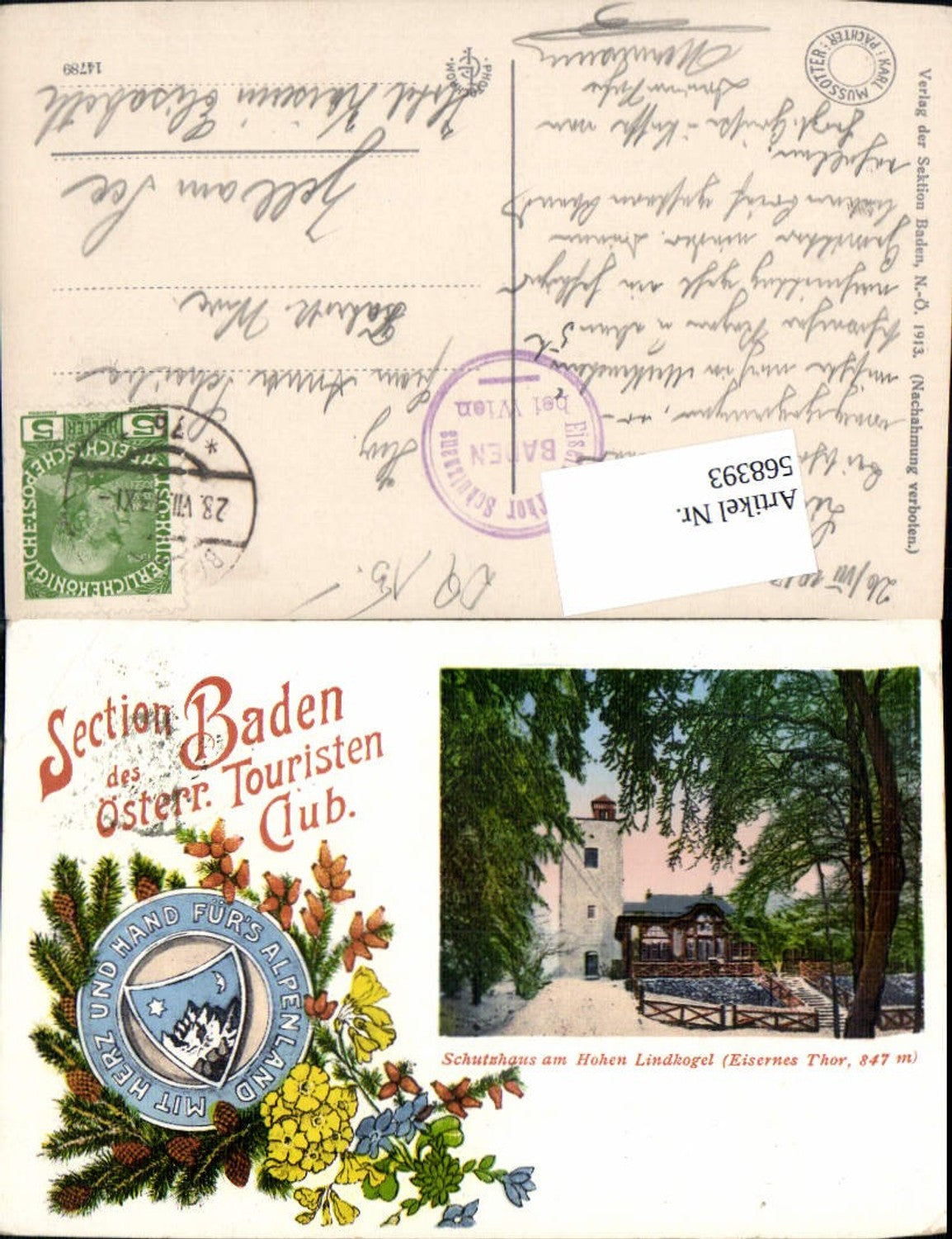 568393,Lithographie Baden bei Wien Schutzhaus Lindkogel Eisernes Tor