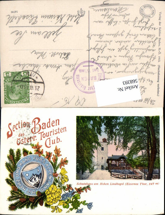 568393,Lithographie Baden bei Wien Schutzhaus Lindkogel Eisernes Tor