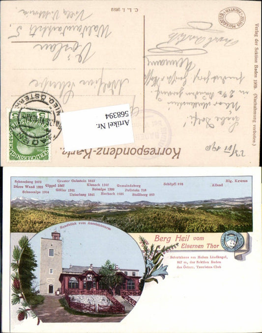 568394,Lithographie Baden bei Wien Schutzhaus Lindkogel Eisernes Tor