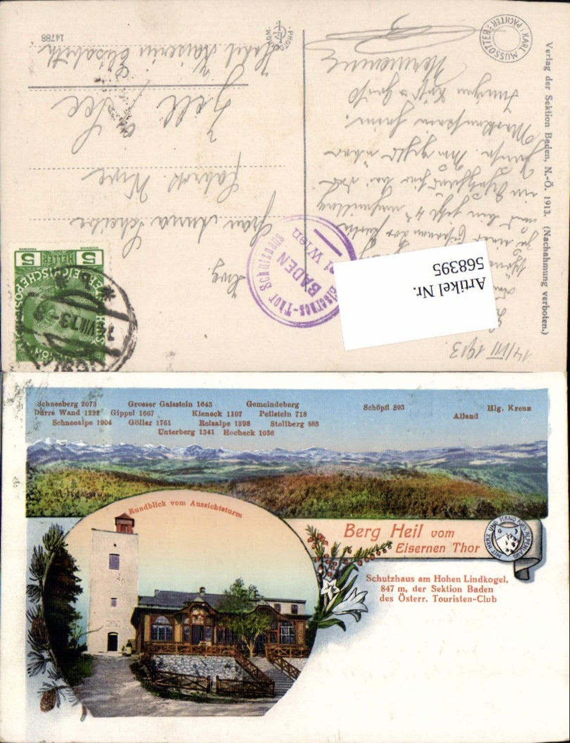 568395,Lithographie Baden bei Wien Schutzhaus Lindkogel Eisernes Tor