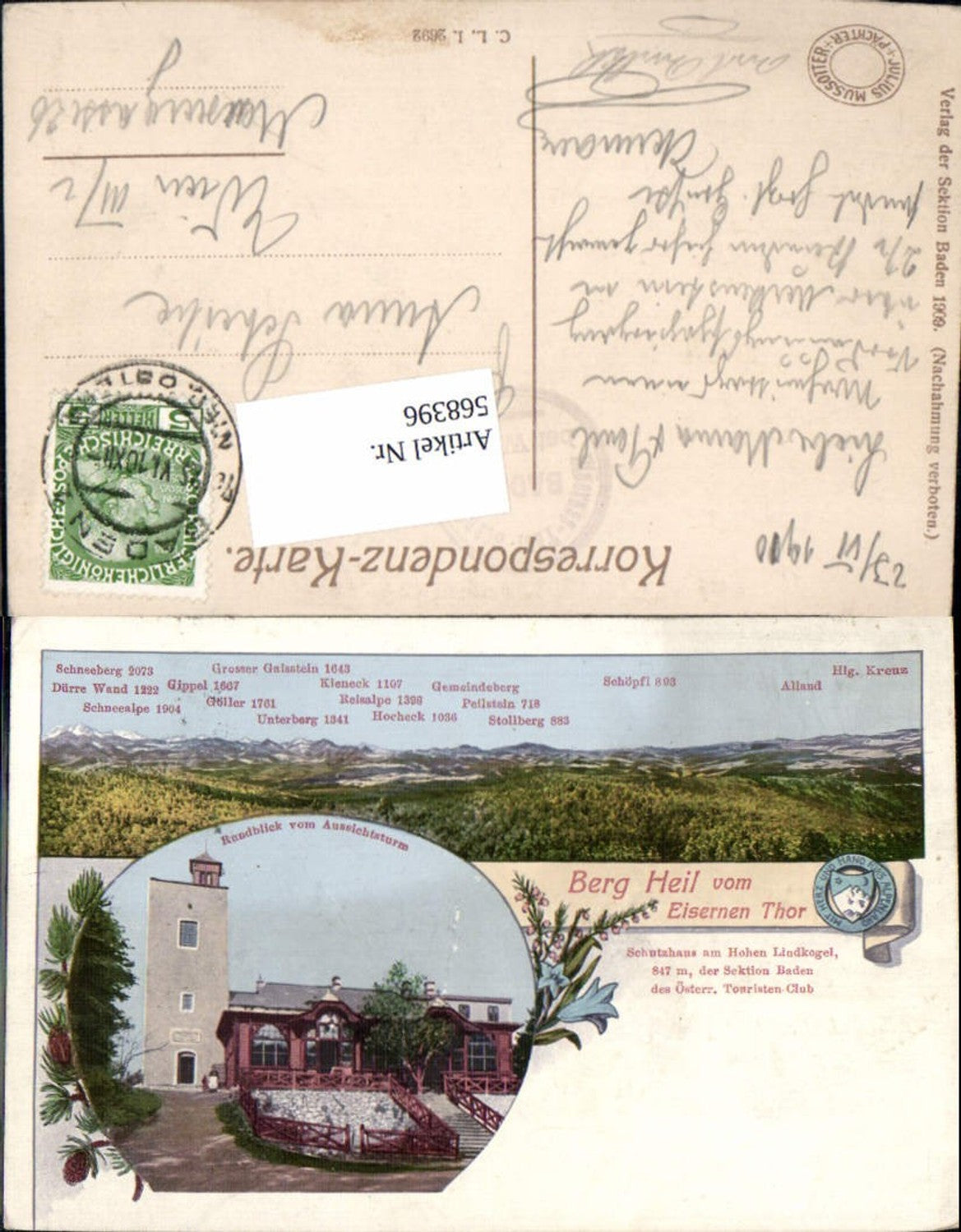 568396,Lithographie Baden bei Wien Schutzhaus Lindkogel Eisernes Tor