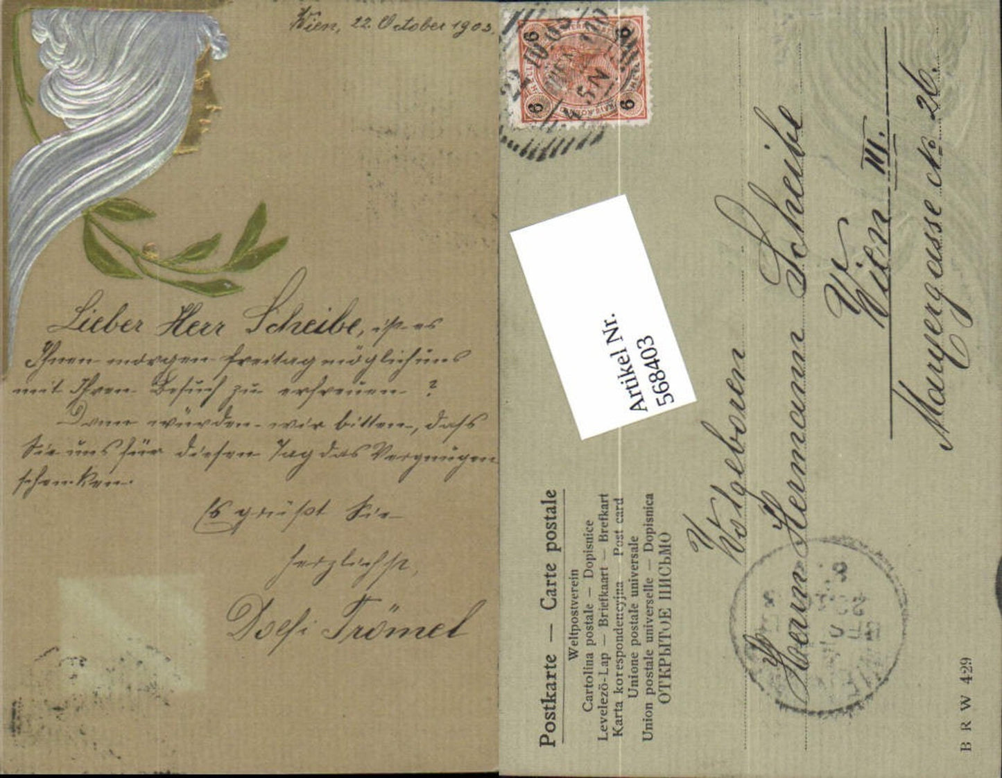 568403,tolle Künstler Präge Jugendstil AK Art Nouveau Frauenkopf
