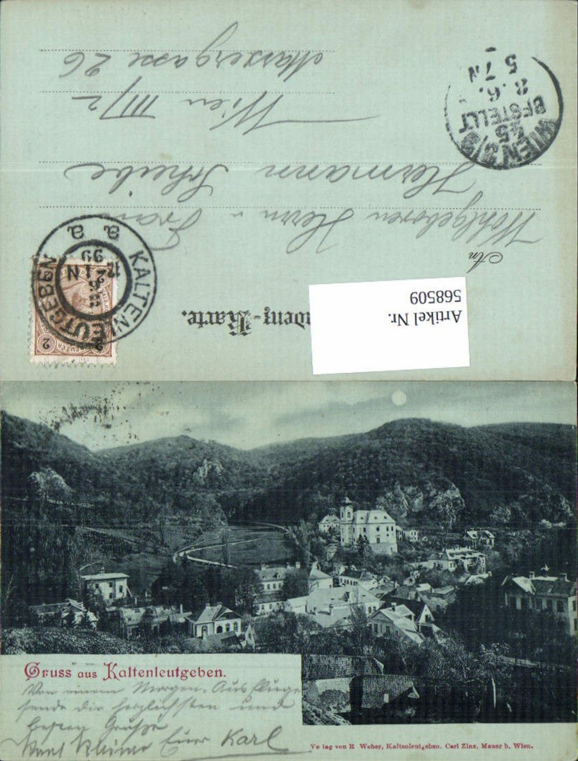 568509,tolle Mond Lithographie Kaltenleutgeben b. Wien