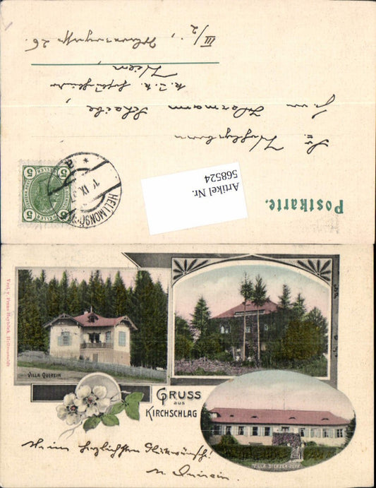568524, great postcard greetings from Kirchschlag near Linz Villa Dierzer Zöpf Villa Quirein