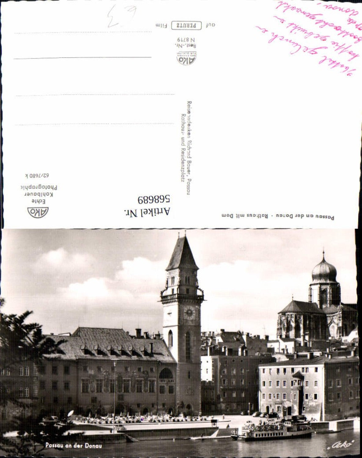 568689,Foto Ak Passau a. d. Donau Schiff Dampfer Rathaus m. Dom