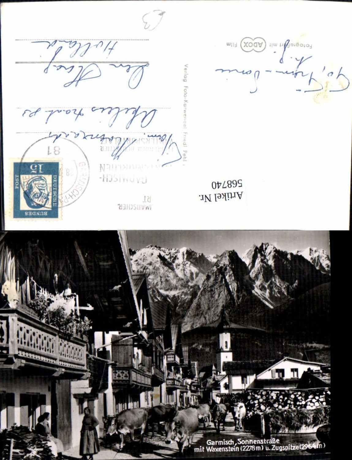 568740,Garmisch-Partenkirchen Sonnenstraße m. Waxenstein Kühe Rinder