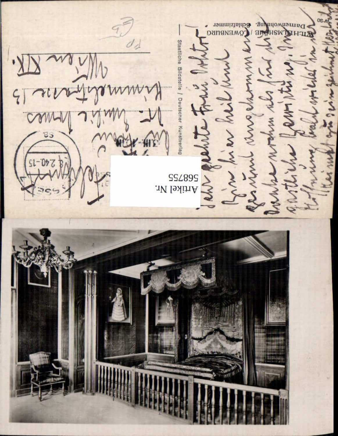 568755,Kassel Wilhelmshöhe Löwenburg Damenwohnung Schlafzimmer Feldpost