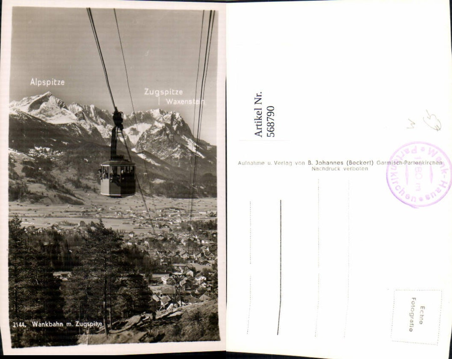 568790,Foto Ak Garmisch-Partenkirchen Wankbahn Seilbahn Gondel Zugspitze